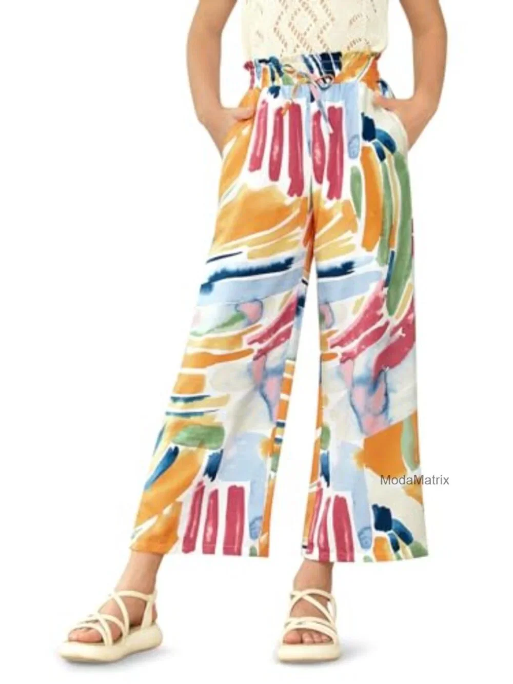 Girls Floral Wide Leg Palazzo Pants Lightweight Flowy Lounge Trousers with